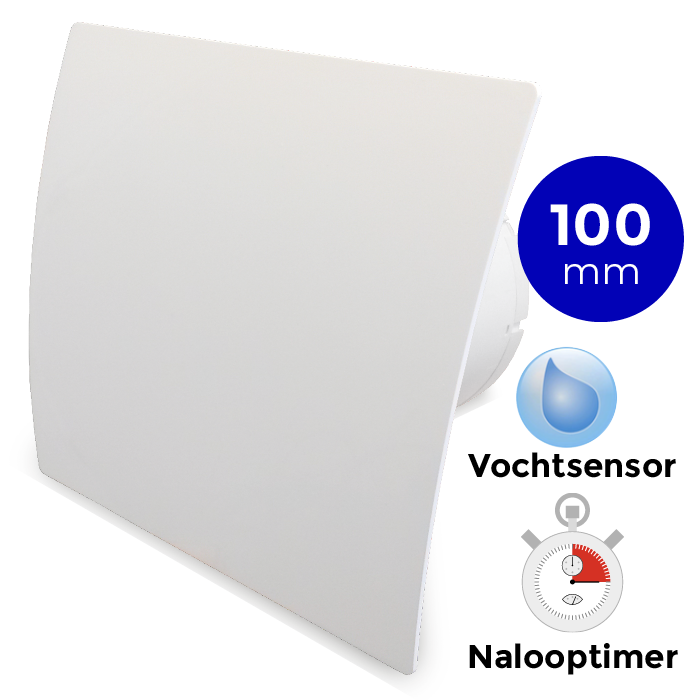 Academie Grommen Reductor Badkamerventilator met timer & vochtsensor 100mm gebogen kunststof wit -  Ventilatieshop.be